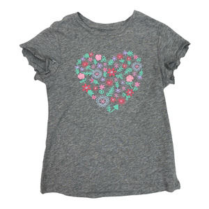 Kidpik Girls Gray Floral Heart Short Sleeve Tee XS